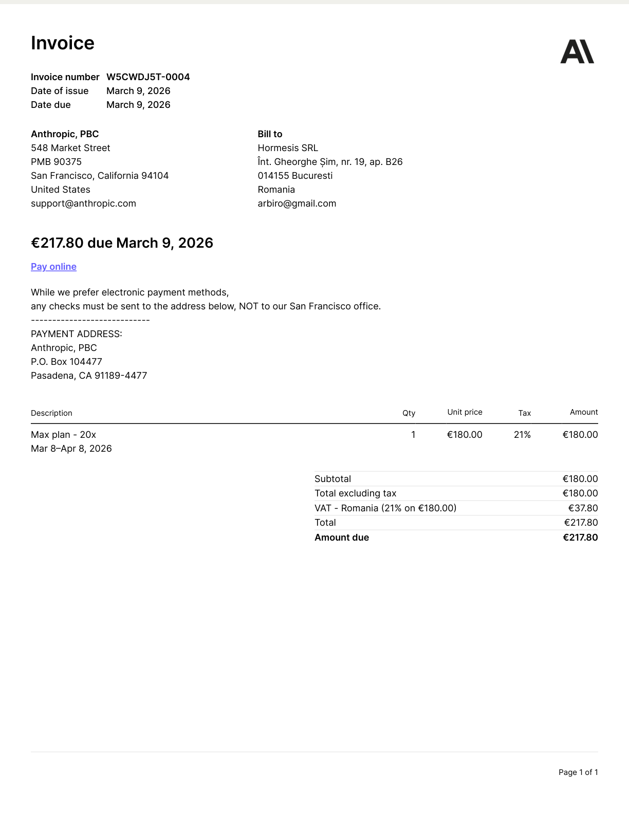 Anthropic invoice